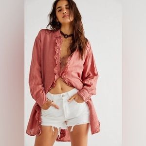 Free People CP Shades striped linen ruffled tunic